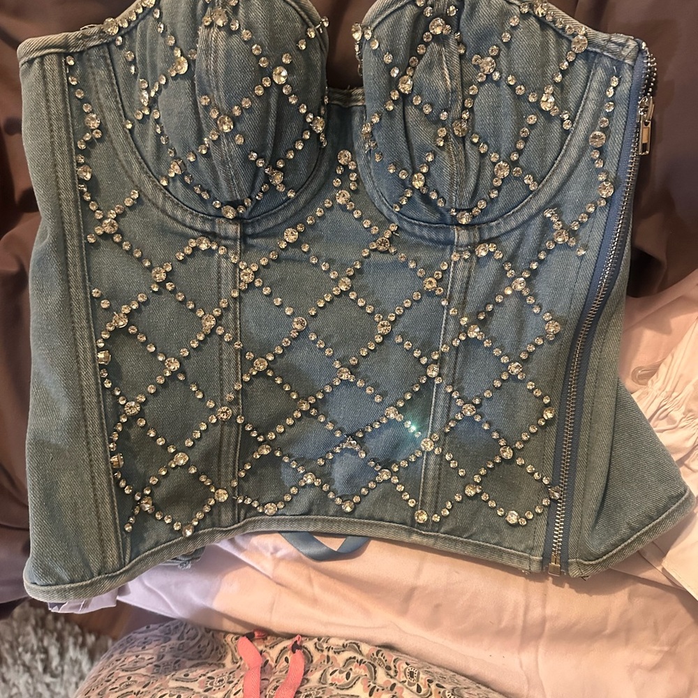 Studded Denim Corset Top